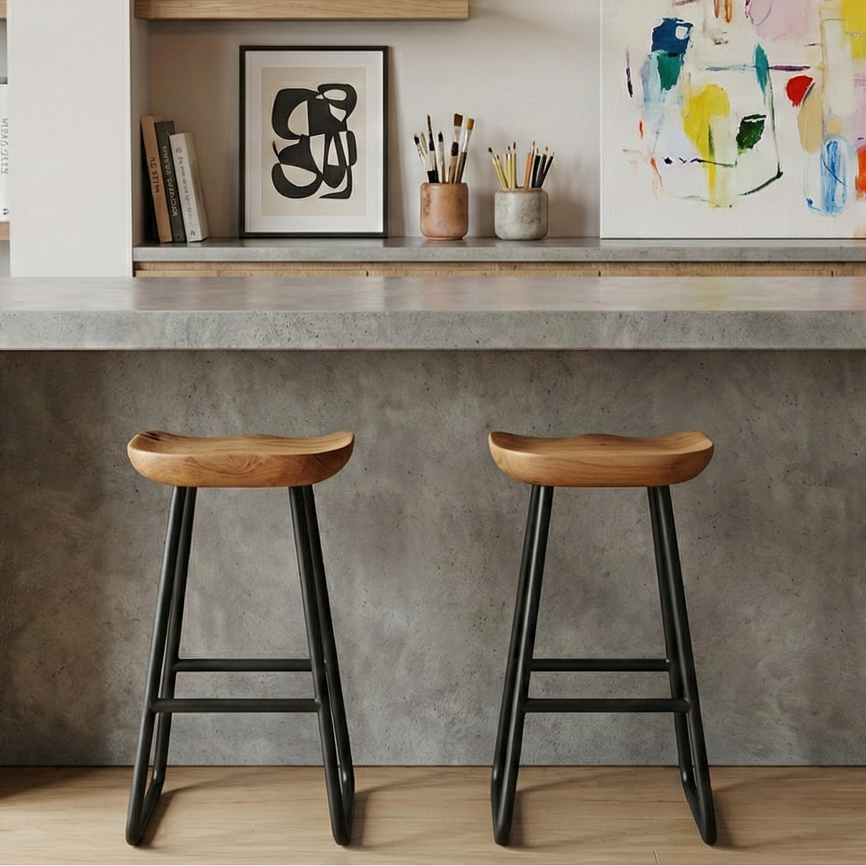 banqueta anatomica madeira maciça estilo industrial